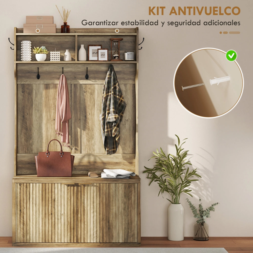 Appendiabiti con ripiano e scarpiera ¨C zephmum ¨C 100x38x172 cm rovere
