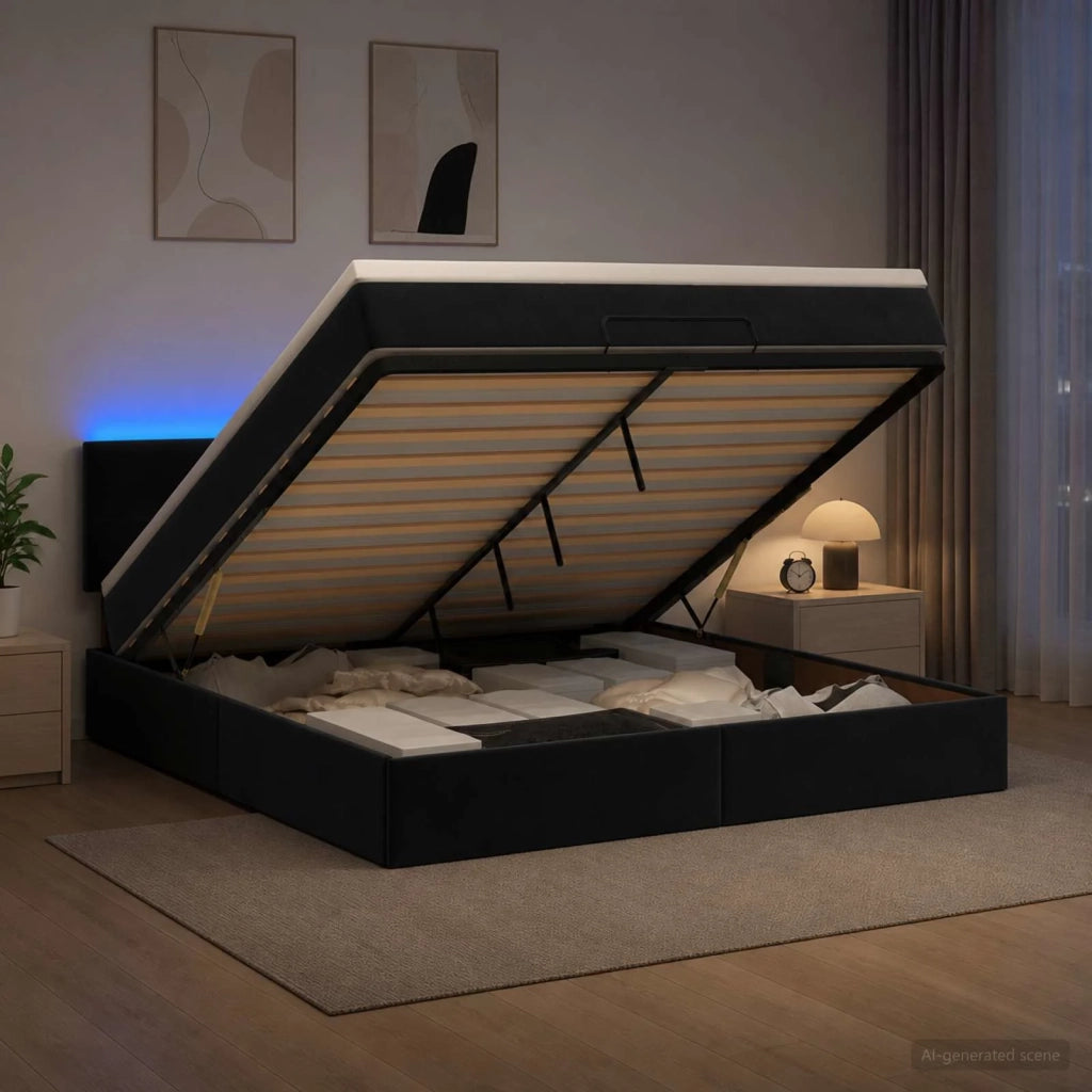 Letto Ottomano con Materasso e LED Nero 180 x 200 cm Velluto 3457157