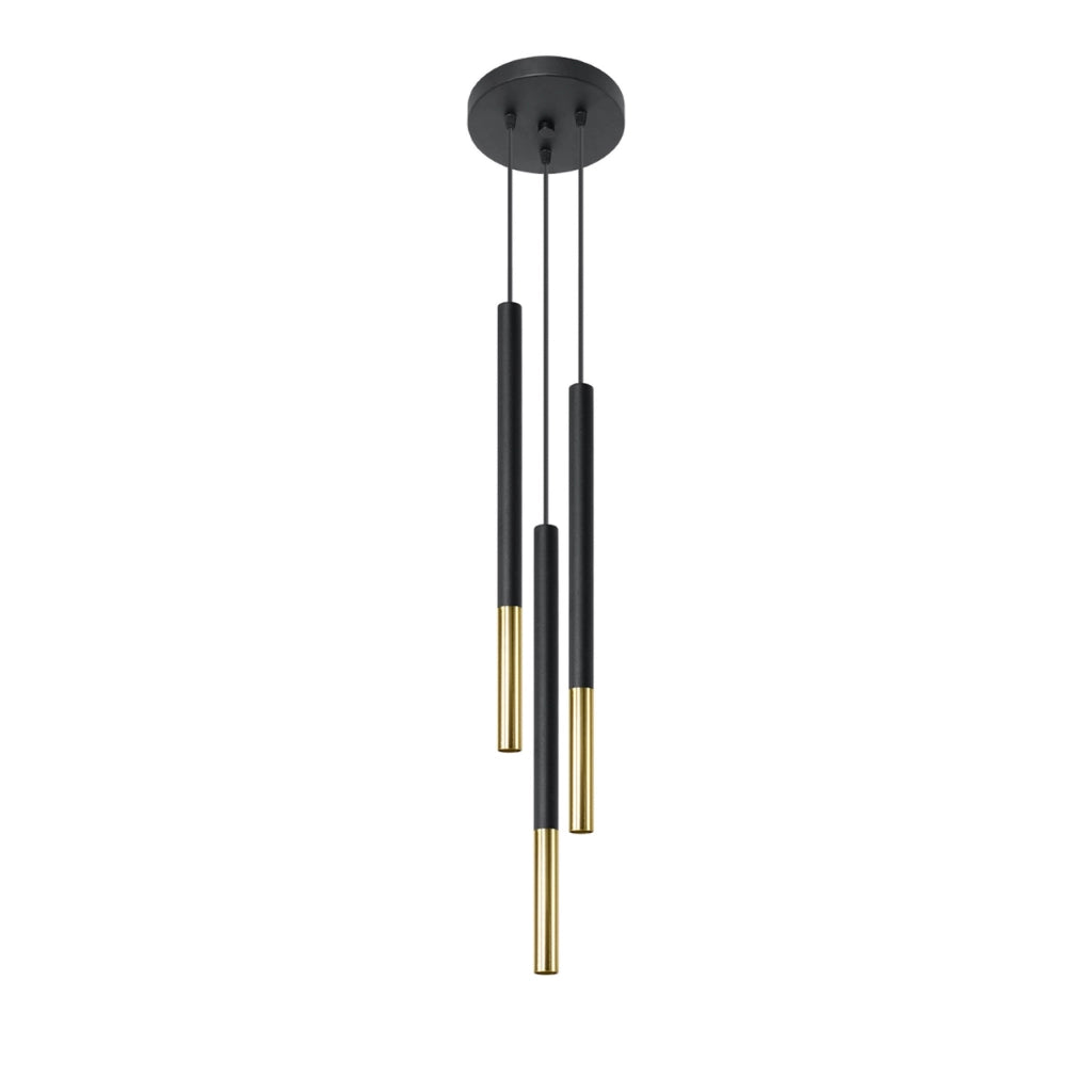 Lampada a sospensione Vitreo 3 luci nero/oro Pure Lume