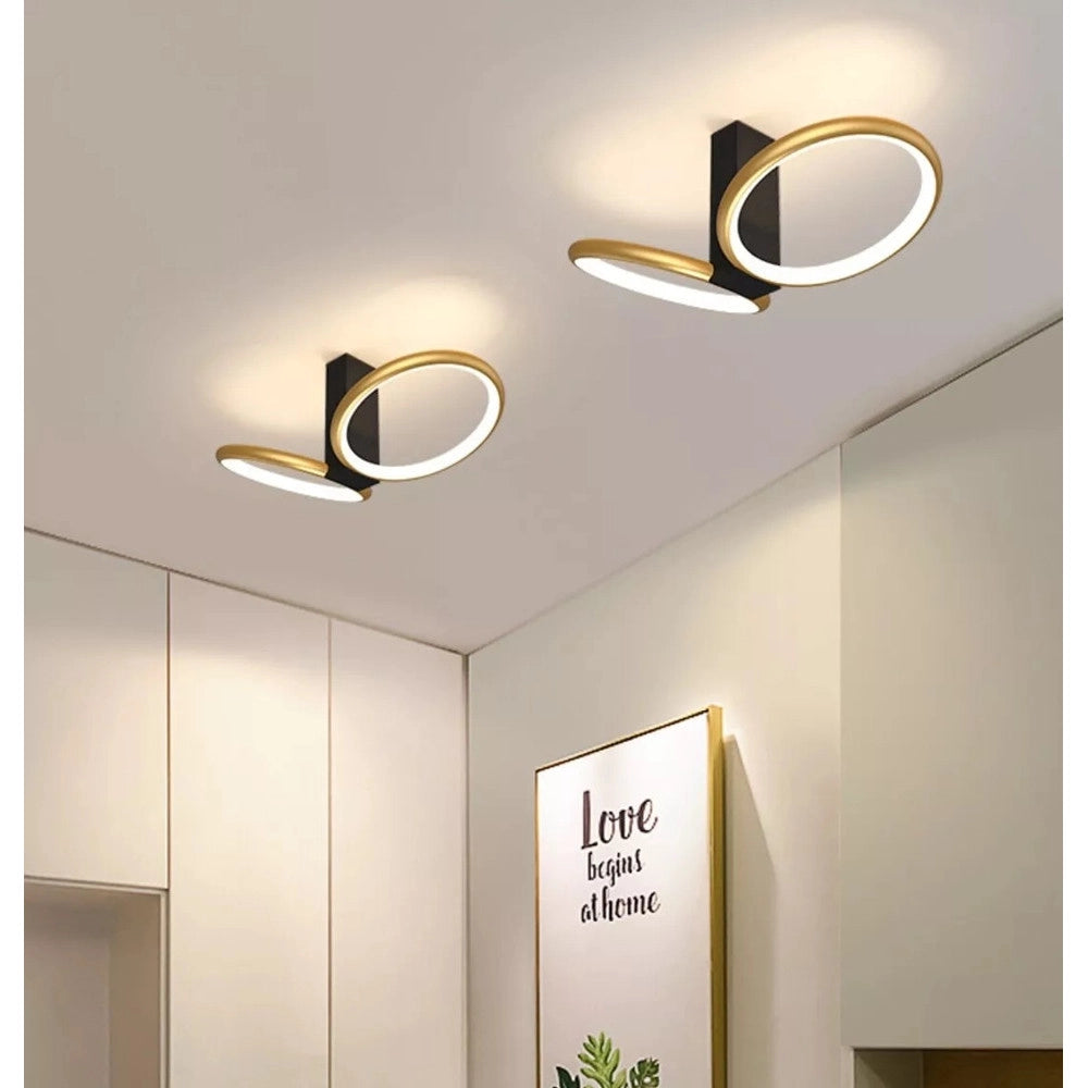 Trade Shop - Plafoniera Led 22 W 2 Cerchi Oro Moderno Lampadario Soffitto Doppio Anello 50544 -