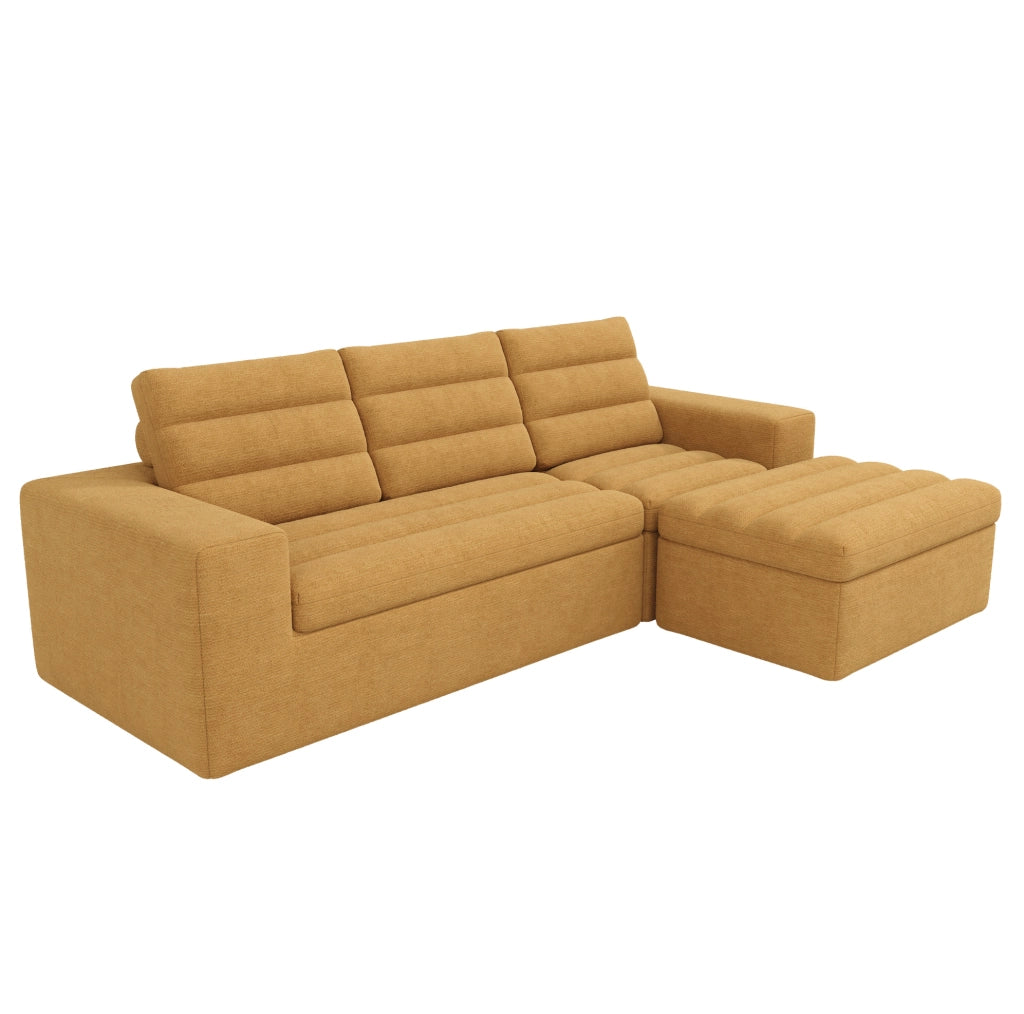 Divano Angolare Modulare a L in Chenille, 4 Posti con Pouf, 253x161x89 cm, Arancione