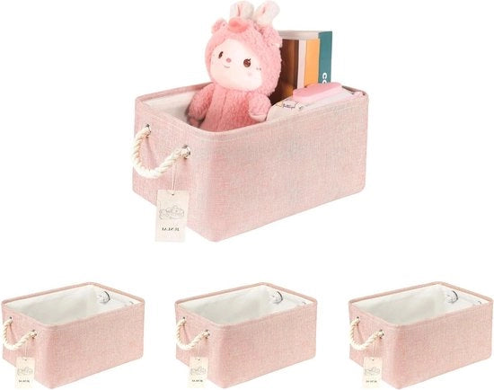 Set di 4 contenitori in tessuto opachi rossi pieghevoli con maniglie per armadio e casa, ideali per libri, abiti e giocattoli