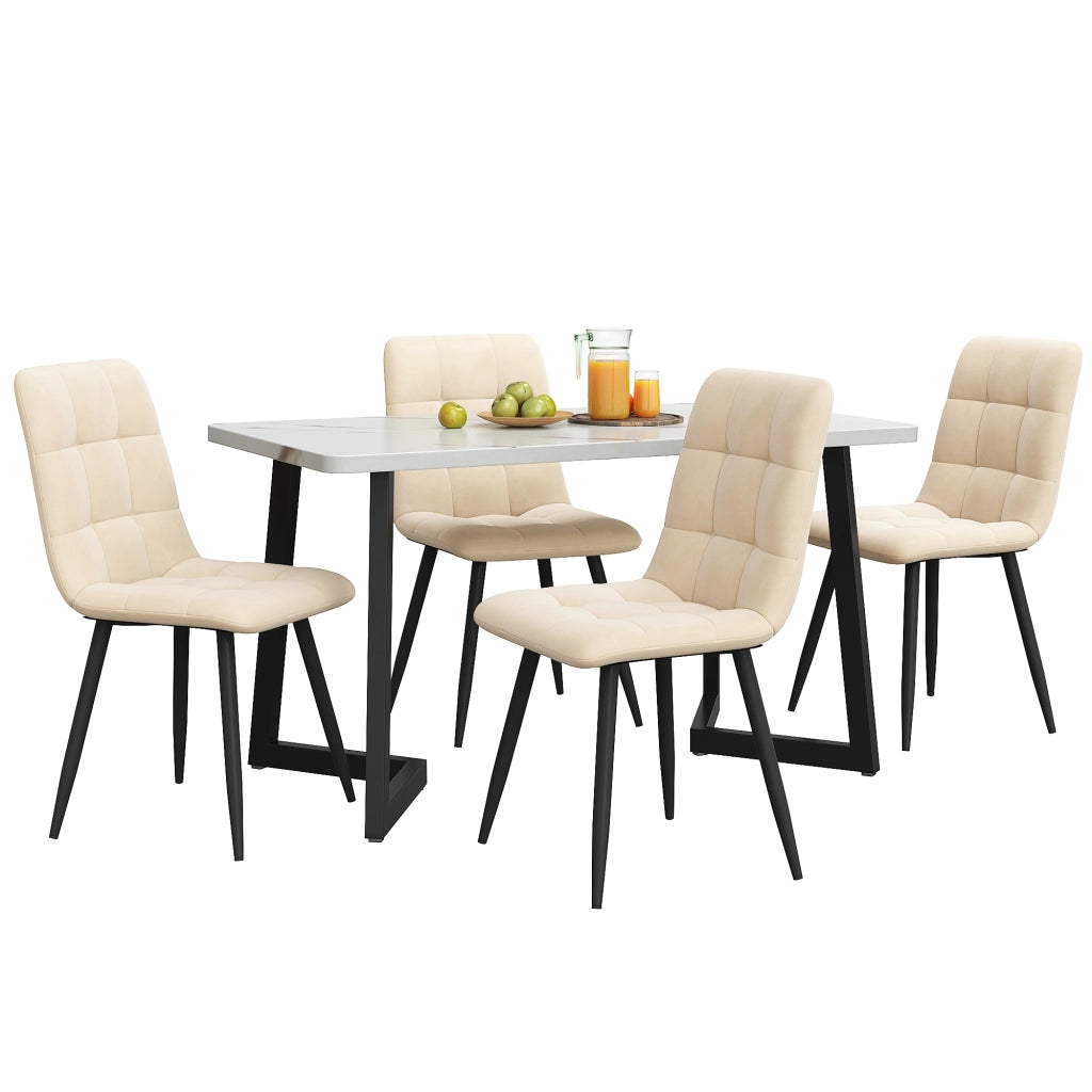 Tavolo da pranzo con 4 sedie, piano rettangolare, in MDF beige, per cucina e sala da pranzo, 117 × 68 × 75 cm