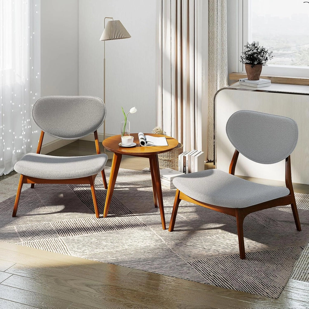 Sedie in Set di 2 con Tavolino, Sedie Relax da Salotto Imbottite in Tessuto di Velluto di Pecora con Struttura in Legno Massello, Sedia Ergonomica da Lettura per Soggiorno (Grigio)