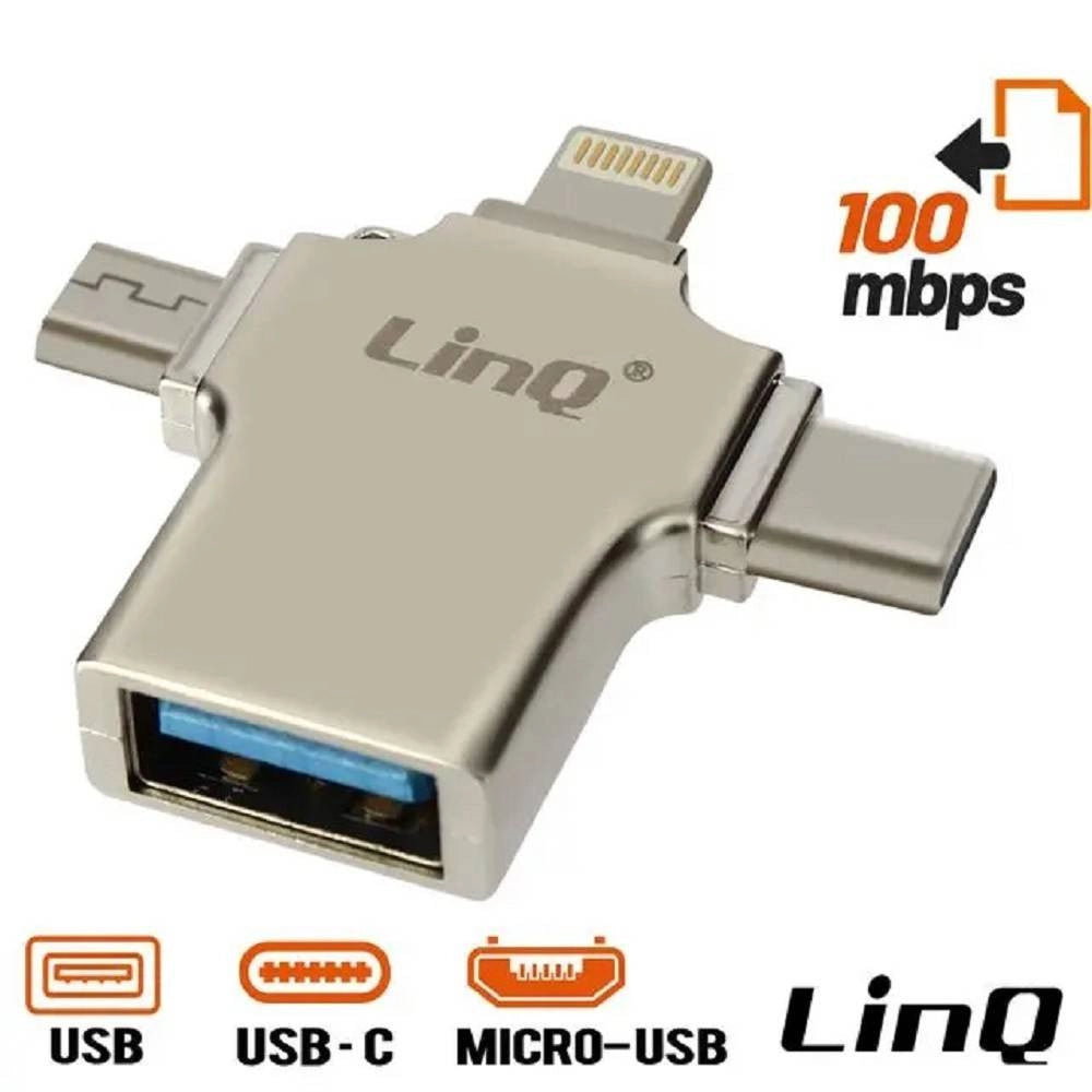 Trade Shop - Adattatore Otg 3in1 Da Lightning Type-c Micro Usb A Usb Femmina 100 Mbps Otgu940 -