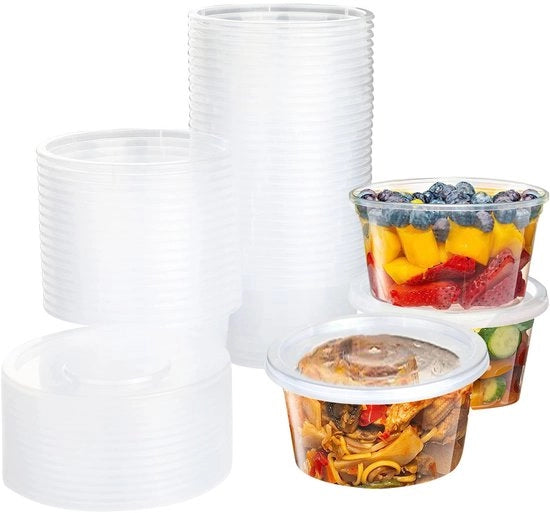 50 confezioni di contenitori per cibi, 450 ml 16 oz, con coperchi, impermeabili, riciclabili, magnetron resistenti, piccoli contenitori per salse, dips, erbe, finitura a punzone di diamante