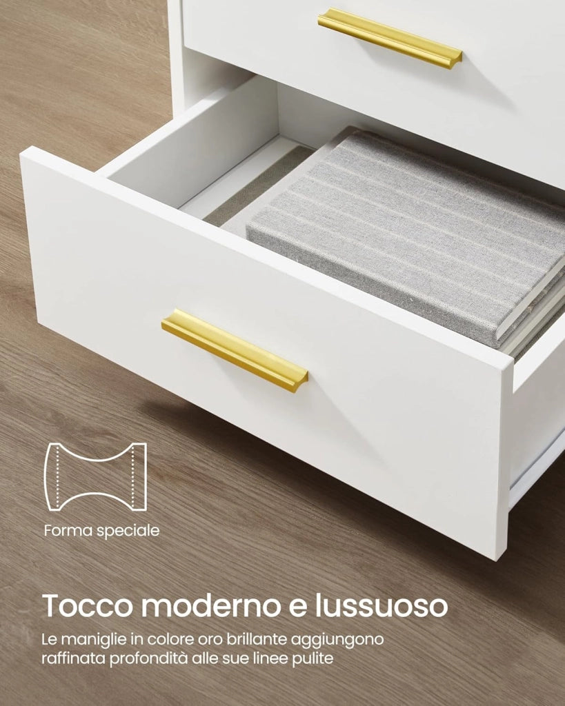 VASAGLE CUSTOS Collezione - Set di 2 Comodini con Stazione di Ricarica, Luce LED, Tavolini Moderni con Cassetti, Ripiano Aperto, 2 Prese AC e Porte USB, Bianco Nuvola LET829WB01