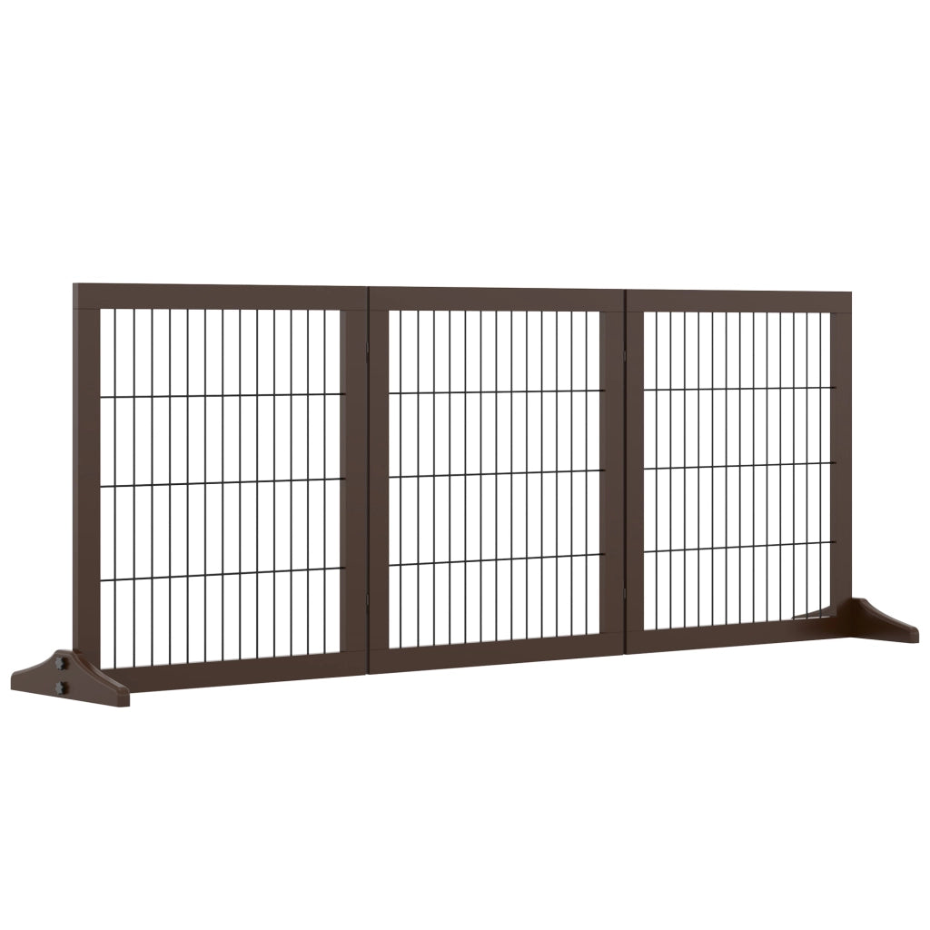 Barriera estensibile a forbice a 3 pannelli in legno di pino con griglia in metallo marrone 185 × 36 × 71 cm