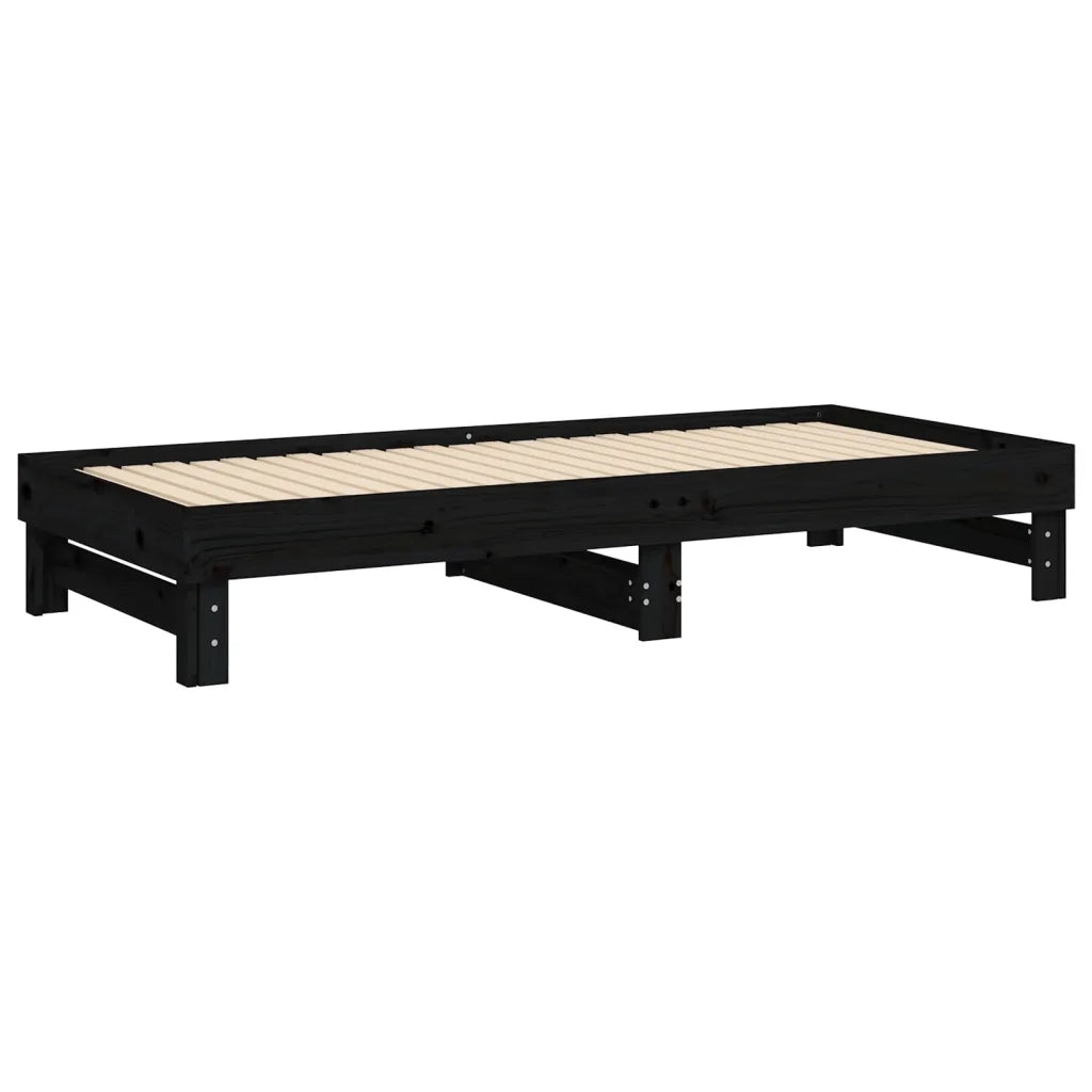 Dormeuse Estraibile Nera 2x(90x200) cm Legno Massello di Pino 823383
