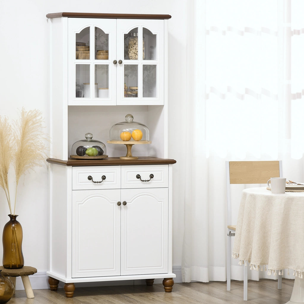 Buffet Cucina Classico con 2 Cassetti e 2 Ante ¨C zephmum ¨C Bianco e Marrone 76x38x182 cm