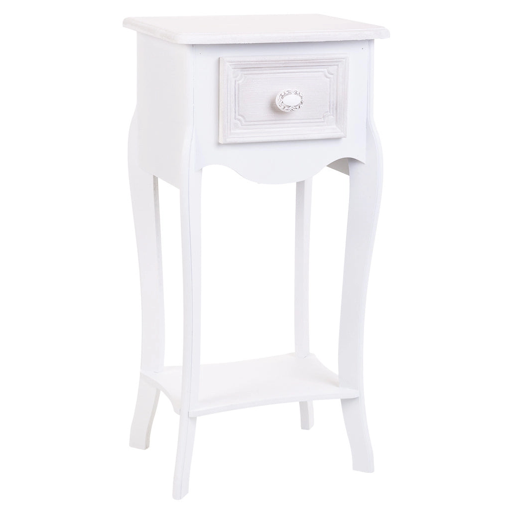 Tavolo in legno con 1 cassetto e 1 ripiano bianco 34x28x71