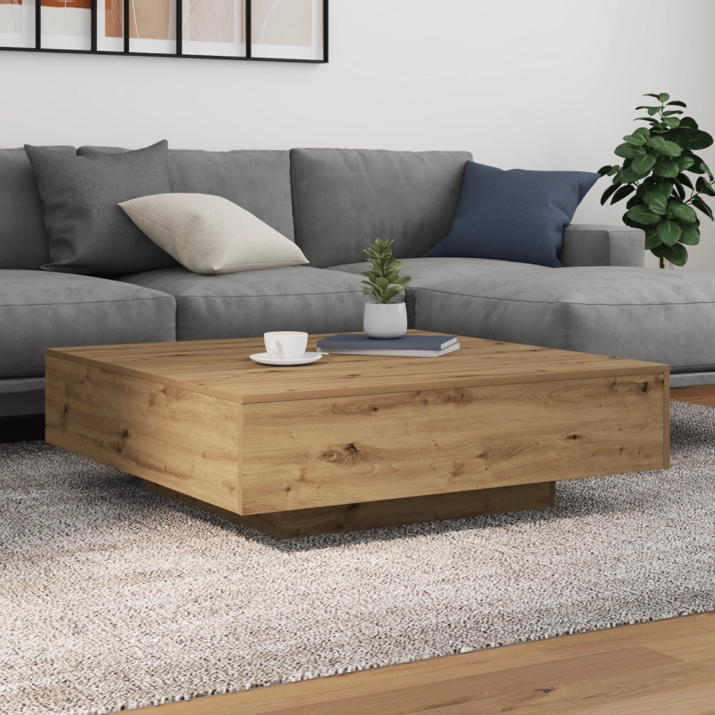 Tavolino da caffÃ¨ con luci LED Rovere Artigianale 100x100x31 cm