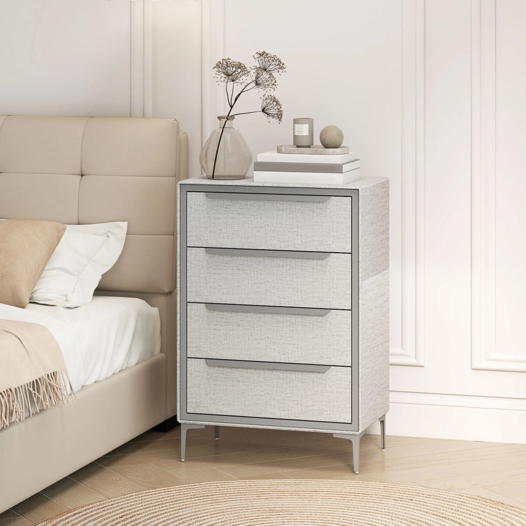 Cassettiera 4 Cassetti ¨C Xylo ¨C Acciaio Tessuto Effetto Lino Grigio 60x36x88 cm