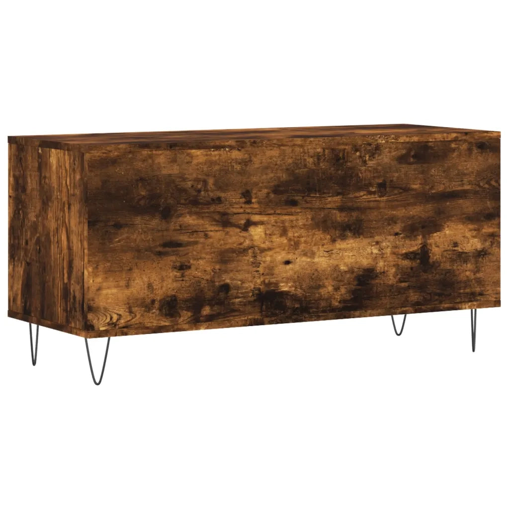 Mobile porta dischi pratico e spazioso 100 x 38 x 48 cm stile industriale legno di rovere affumicato 02_0049151