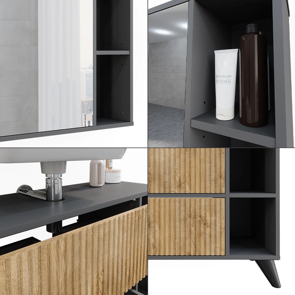 Vicco Set di mobili da bagno Antracite/quercia di montagna Set 1
