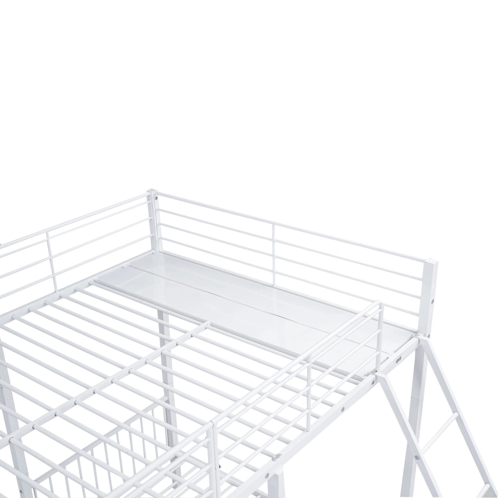 OKWISH Letto a Castello 140×200 cm e 90×200 cm, Letto 3 Posti con 2 Cassetti, Convertibile e Sponde, senza Materasso, Bianco