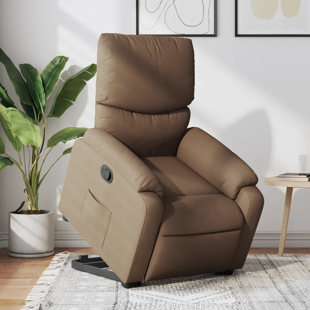 Poltrona | Sedia Relax Alzapersona Reclinabile Marrone in Tessuto