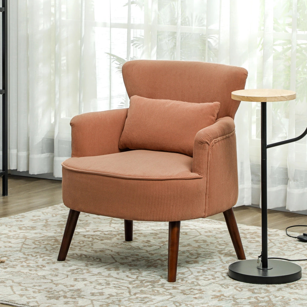 Poltrona imbottita con cuscino lombare e gambe in legno ¨C Zephmum ¨C Arancione