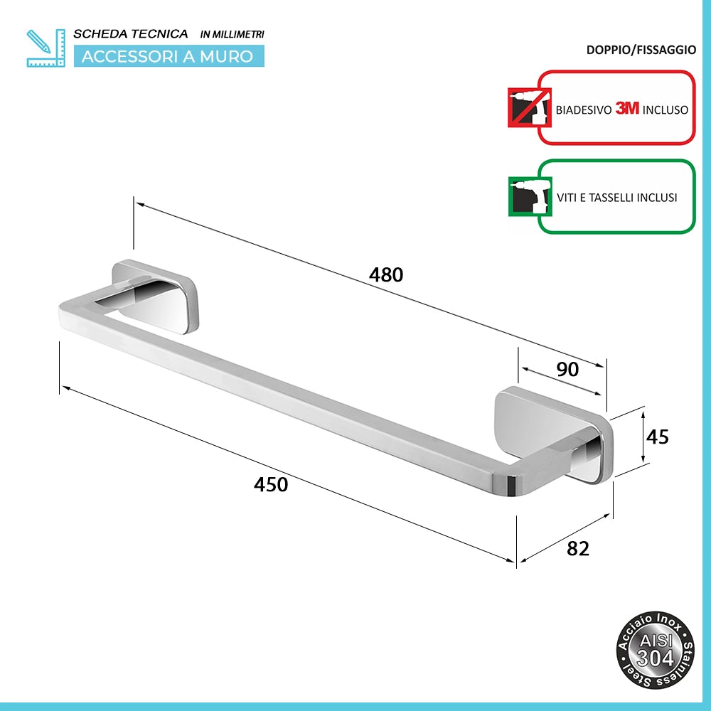 Set 4pz con appendino, porta rotolo e 2 porta salviette a muro in acciaio cromo Cubik