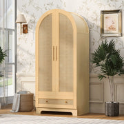 Armadio con 2 ante e 2 cassetti, porte effetto rattan, per camera da letto, in legno, colore legno 70 × 55 × 170 cm