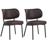Set di 2 sedie da pranzo in ecopelle marrone scuro con gambe in ferro nero, senza braccioli con coprigambe design moderno minimalista sala da pranzo