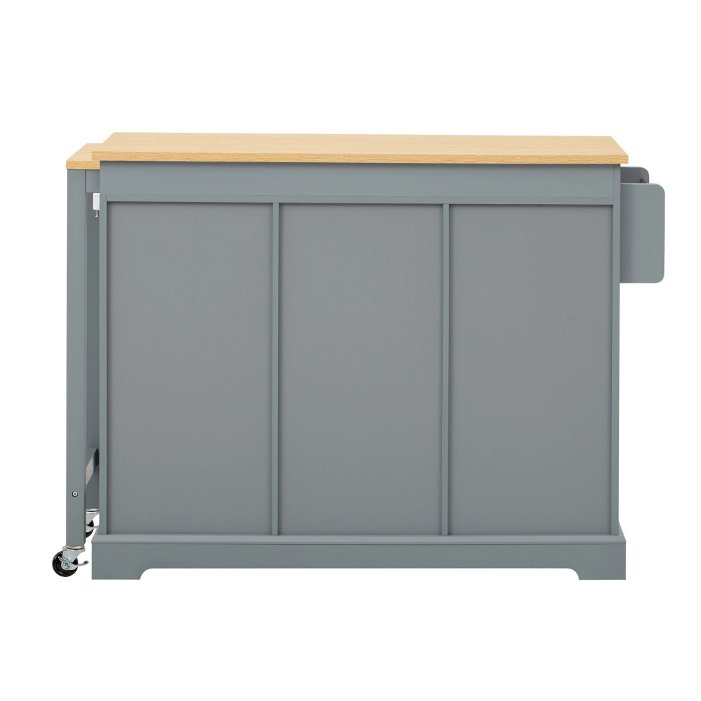 Mobili da cucina, isola da cucina, tavolo da pranzo allungabile, con rotelle, 3 cassetti, finitura effetto legno, grigio e color legno naturale