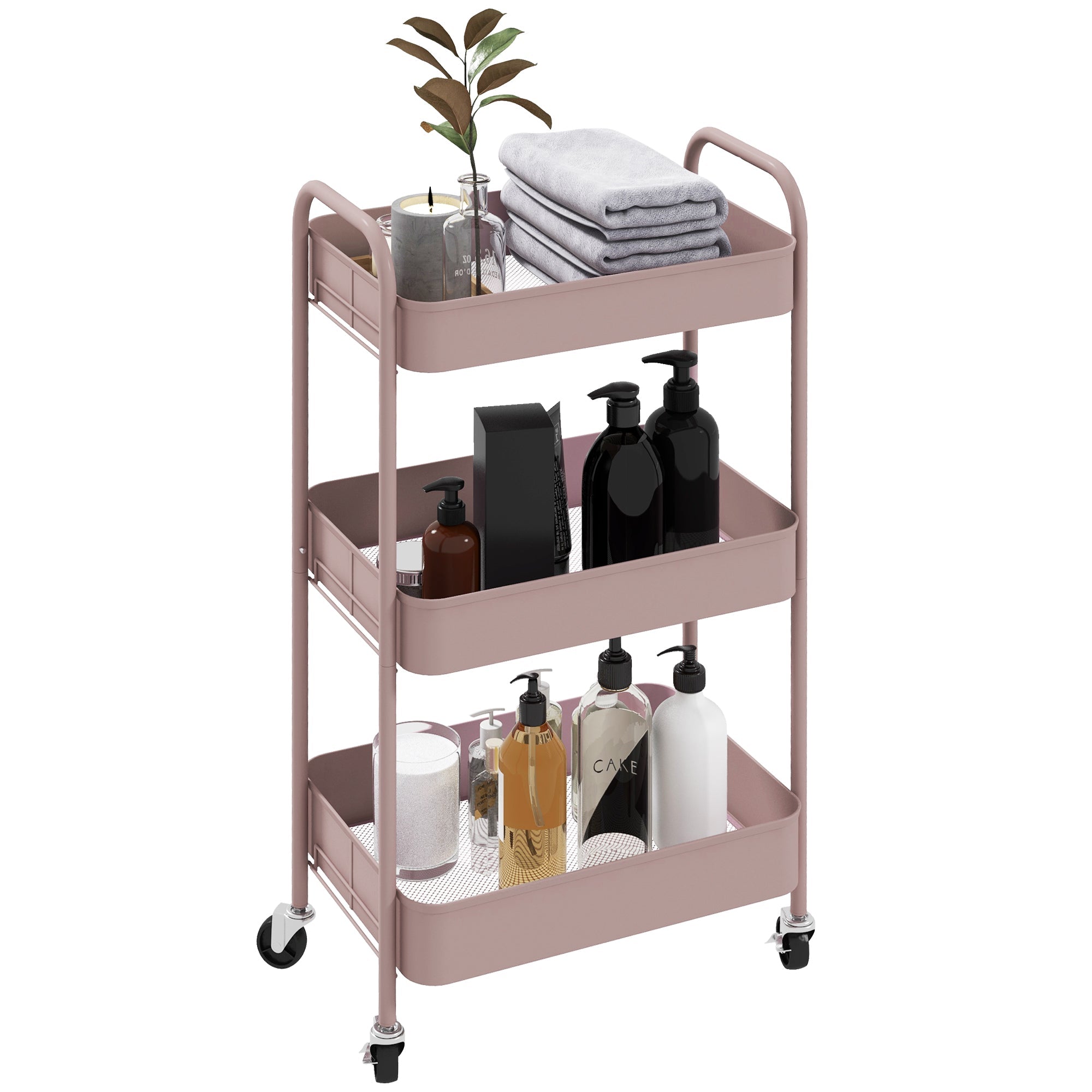 Carrello da Cucina a 3 Livelli 45x30,6x79 cm in Acciaio Rosa