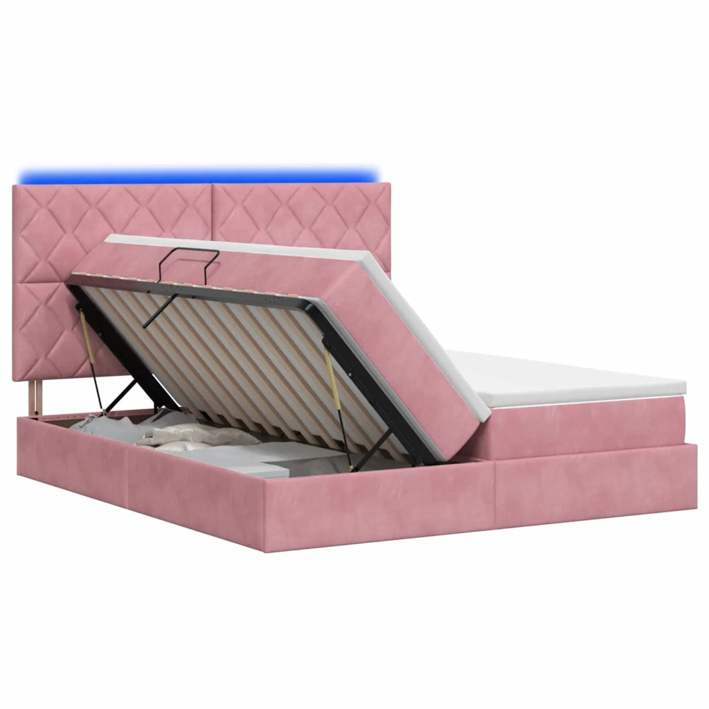 Letto con contenitore LED e materasso Rosa 200 x 200 cm Velluto 3460289