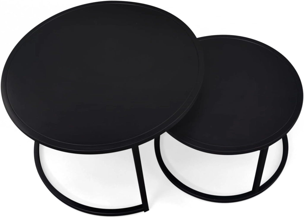Set di 2 tavolini tondo 54/70 in metallo nero opaco, design industriale DAVIS