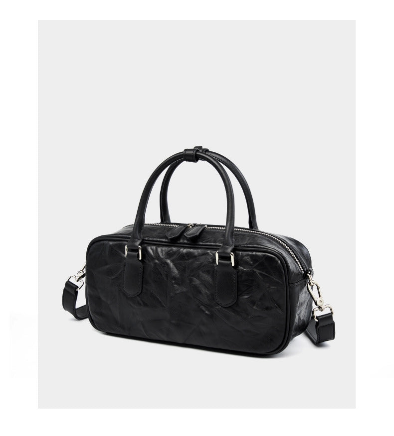 Borsa da bowling Boston in vera pelle da donna, nera