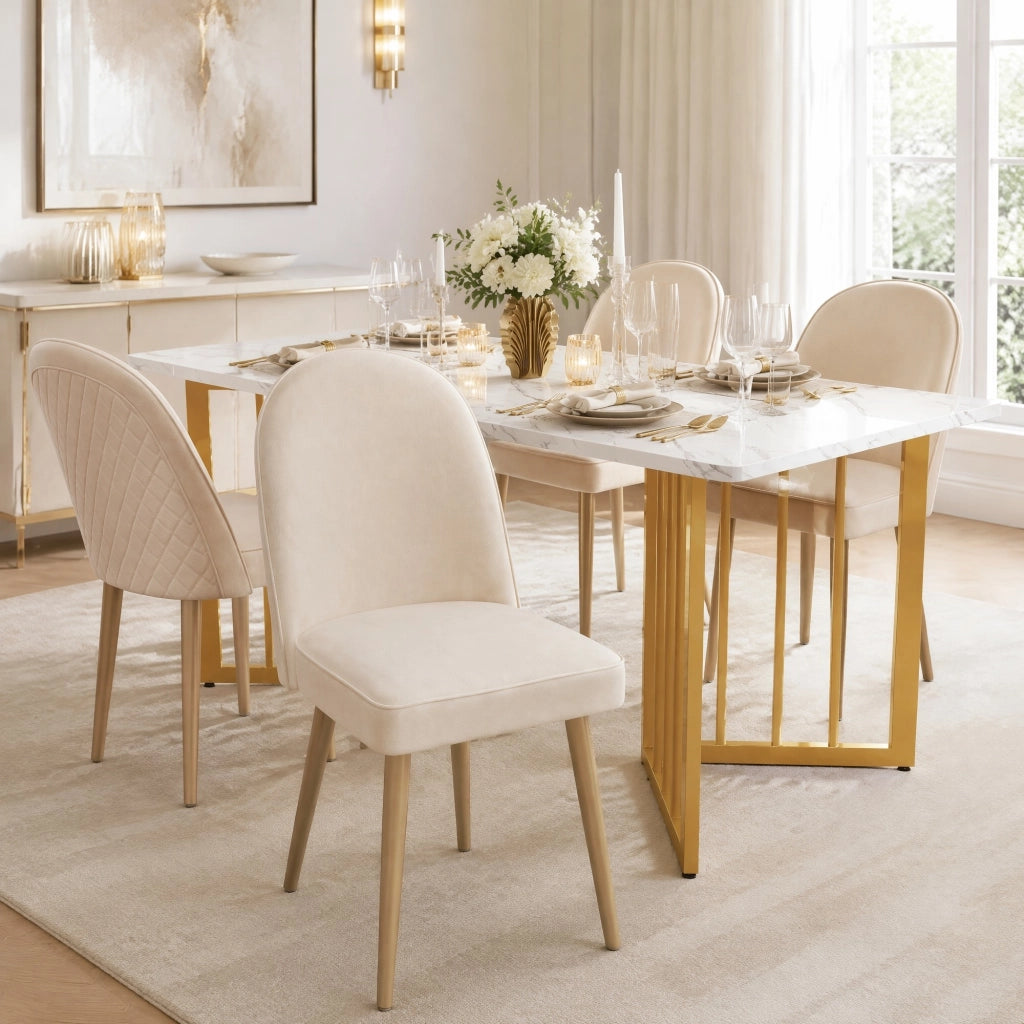 SEDIA da pranzo 45,5x62x87,5 cm velluto beige con gambe in metallo oro