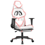 Sedia da Gaming | Sedia da e-sports Massaggio Poggiapiedi Bianco e Rosa Similpelle