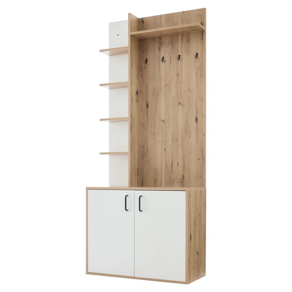 Scarpiera Appendiabiti con Ripiani e Ganci ¨C MINIMAL ¨C Legno/Bianco, 75x33x180 cm