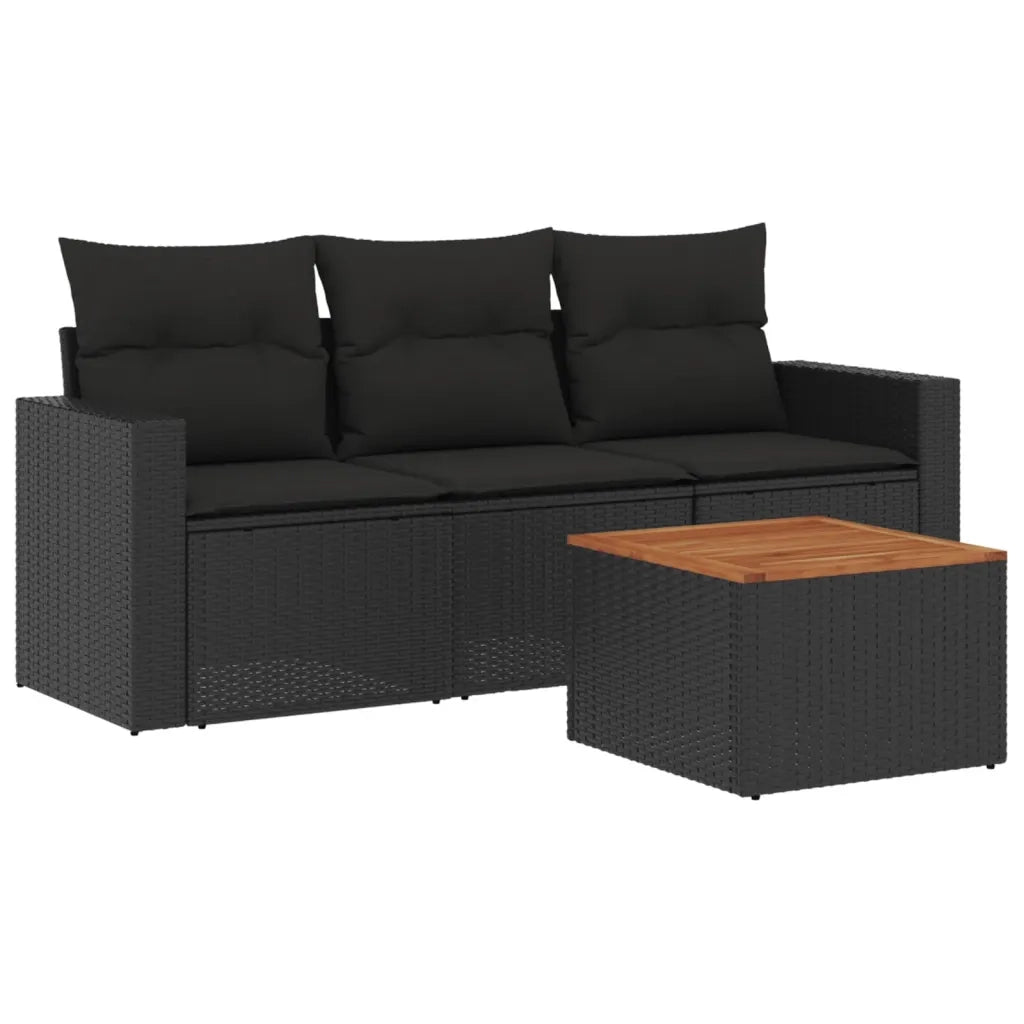 Set Divani da Giardino 4 pz con Cuscini Nero in Polyrattancod mxl 114501