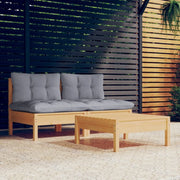 Set Divani da Giardino 3 pz con Cuscini Grigi Massello di Pino 3095997
