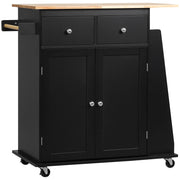 Carrello da Cucina con Armadietto, 2 Cassetti e Portaspezie, Isola da Cucina in Legno, 89x45x89.5cm, Nero