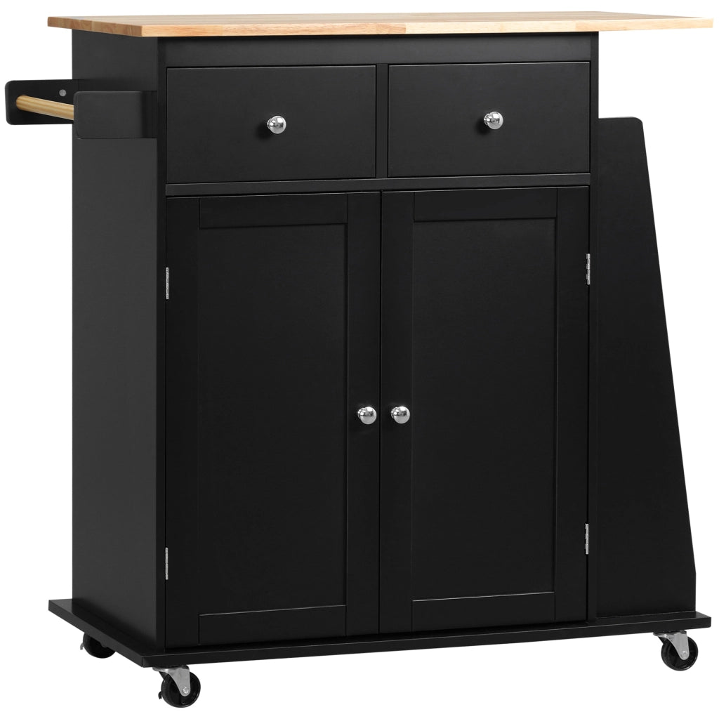 Carrello da Cucina con Armadietto, 2 Cassetti e Portaspezie, Isola da Cucina in Legno, 89x45x89.5cm, Nero