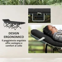 Lettino da Campeggio Pieghevole con Poggiatesta Inclinato e Materasso Rimovibile, 196x68x37 cm, Nero