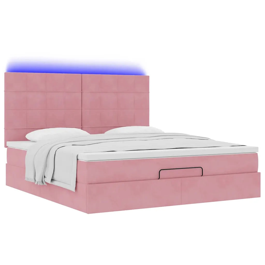 Struttura Letto Pouf con Materassi Rosa 160x200 cm Velluto 3314335