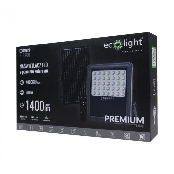 Faro LED solare 200W 4000K con sensore e telecomando Ecolight