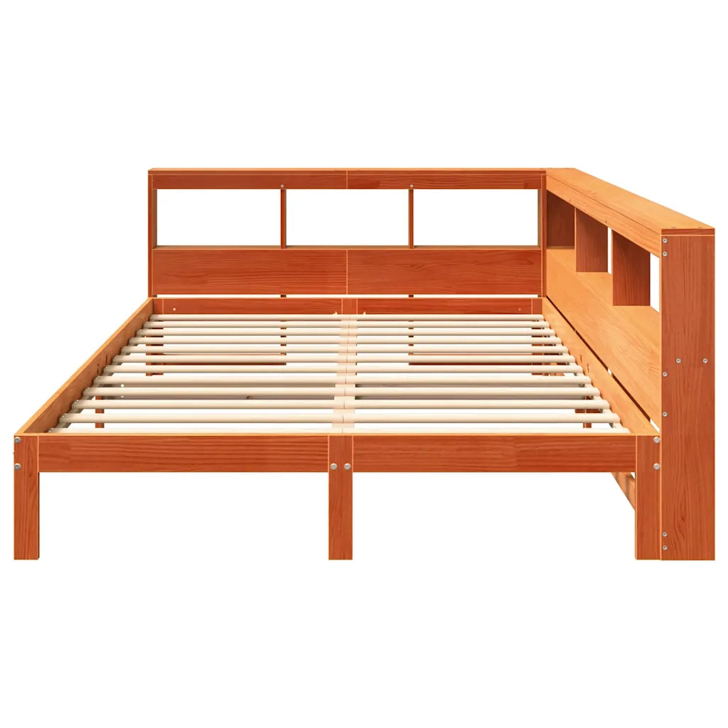 Letto Libreria senza Materasso-Struttura Letto con contenitore Marrone Cera 140x200 cm in Pino 129631