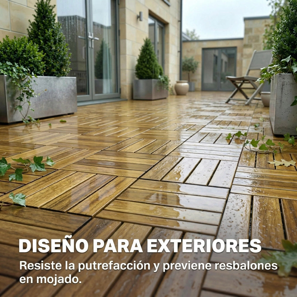 Set 10 Pezzi Piastrelle Legno Giardino Esterno 31x31 cm ¨C zephmum ¨C Antiscivolo Naturale