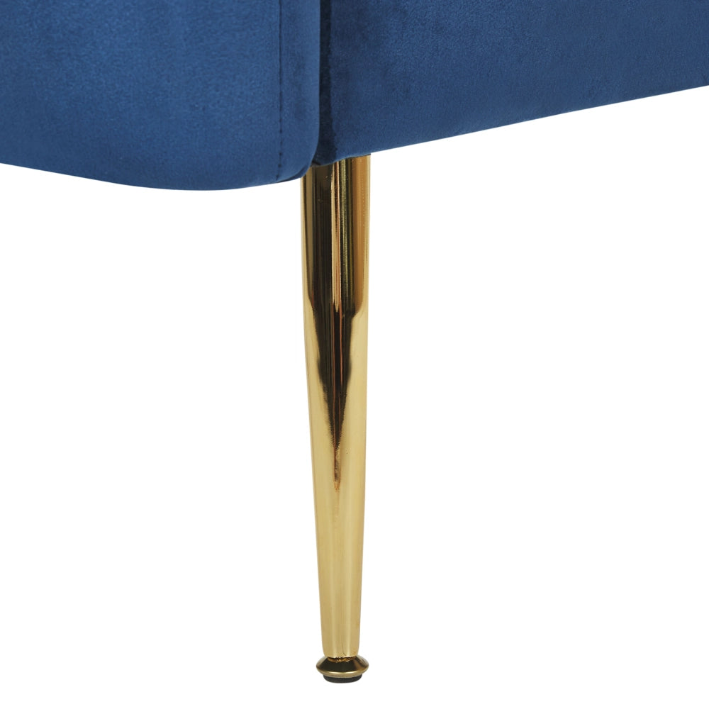 Poltrona Velluto Blu Struttura In Metallo Dorato Con Schienale Tondo Stile Glam