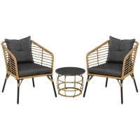Set da Bistrò 3 Pezzi con 1 Tavolino e 2 Sedie, Resistente alle Intemperie, 62 cm x 65 cm x 78 cm, Sabbia e Grigio Scuro
