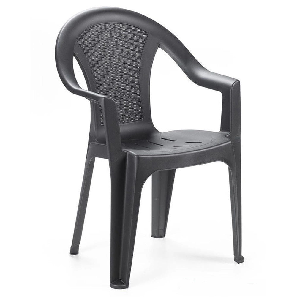 Trade Shop - Set 4pz Sedia Giardino Con Schienale Effetto Rattan 54x56x81cm Plastica Antracite 669512a -
