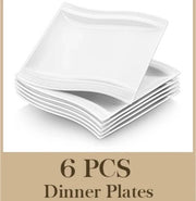 Set di tavola da quattro - 6 pezzi - Bianco porcellana - Design quadrato - 26x27 cm - Resistenze termiche e facile da pulire
