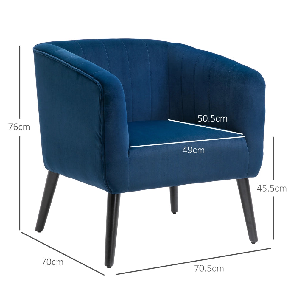 Poltrona ¨C Zephmum ¨C Velluto Blu, Gambe Legno, 70.5x70x76cm