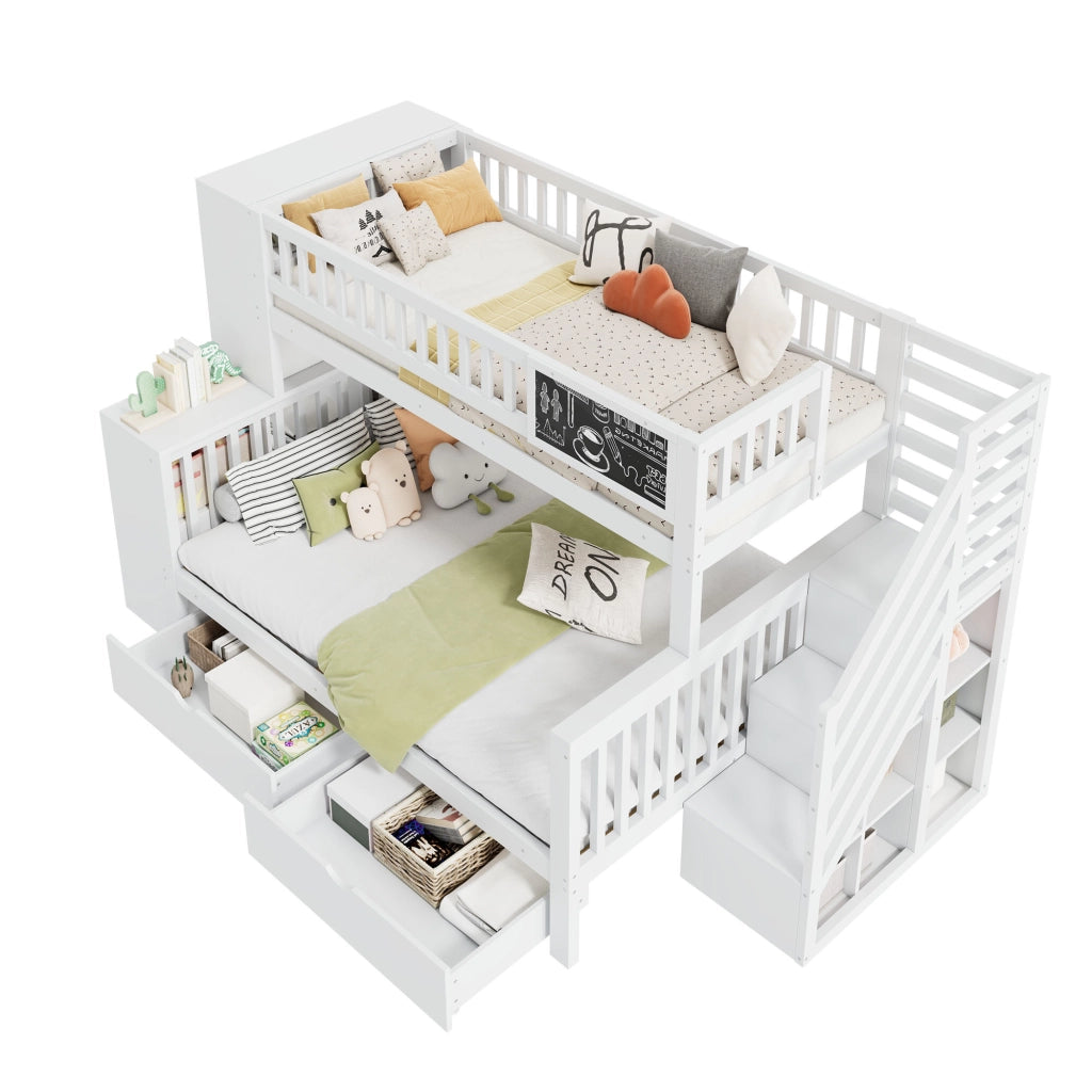 LETTO A CASTELLO per bambini con lavagna 140x200 cm legno massello bianco