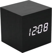 Digital Clock in Legno con Display LED e Calendario, Regolazione del Suono, Induzione Intelligente, Alimentazione USB/Batteria, per Ufficio Casa, Nero/ Bianco.