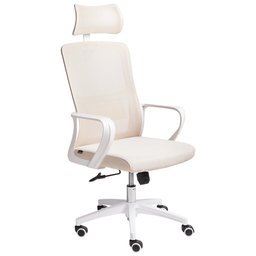 Sedia da ufficio con base girevole e poggiatesta regolabile in altezza con rete Home Office Beige stile moderno